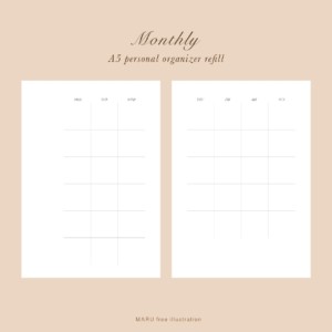 手帳デコ用［A5マンスリー］シンプルなシステム手帳リフィル
